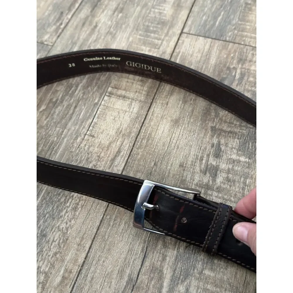 Gigidue Men's Black Genuine Leather Adjustable Buckle Belt Size 38